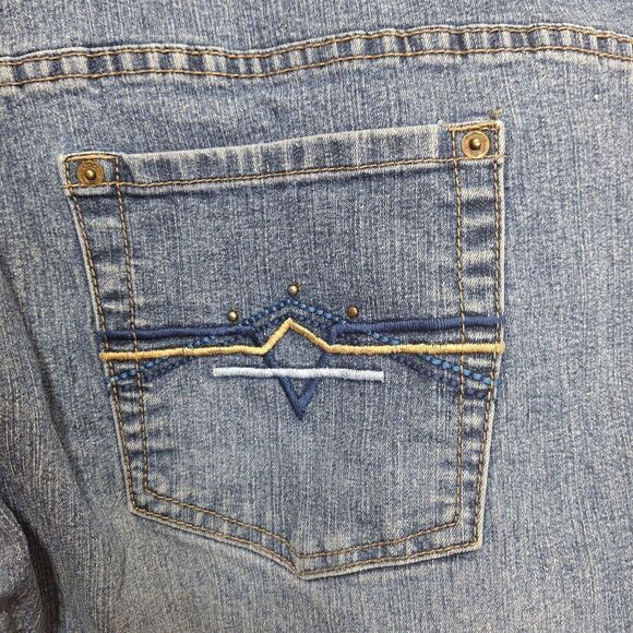Duplex by Tyte Cropped Denim Jeans Womens 24W Studded Embroidered Wide Cuff Logo - Picture 8 of 15